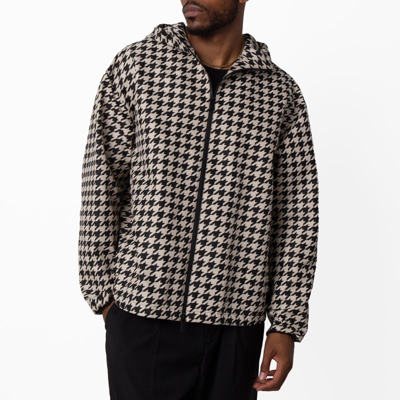 Houndstooth Relaxed Fit Hooded Jacket_Black Ip Pat
