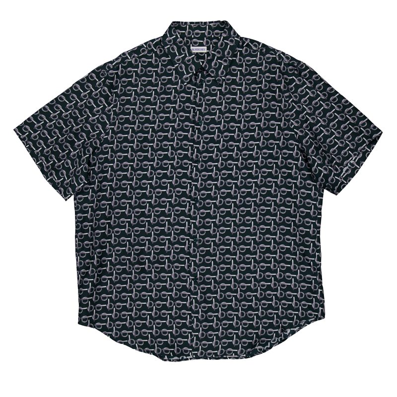 Mens B Printed Silk Shirt_Silver/Green
