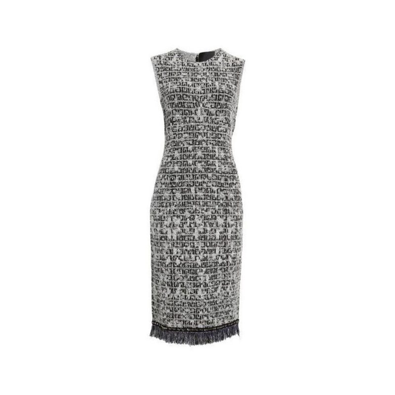 Knit Short Chain Dress Black/White_White