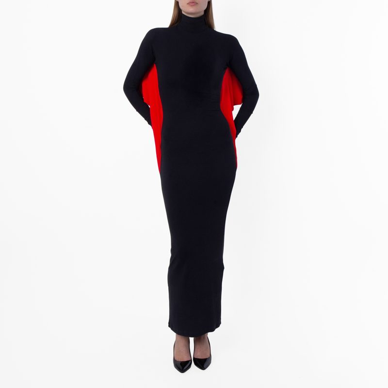Batwing Sleeve Slim Fit Maxi Dress_Black