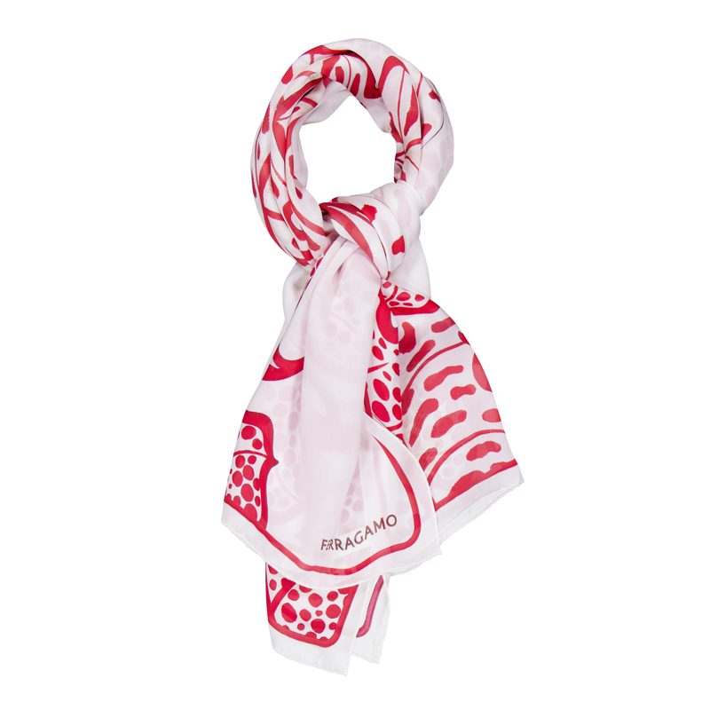 White Foliage Print Scarf_White