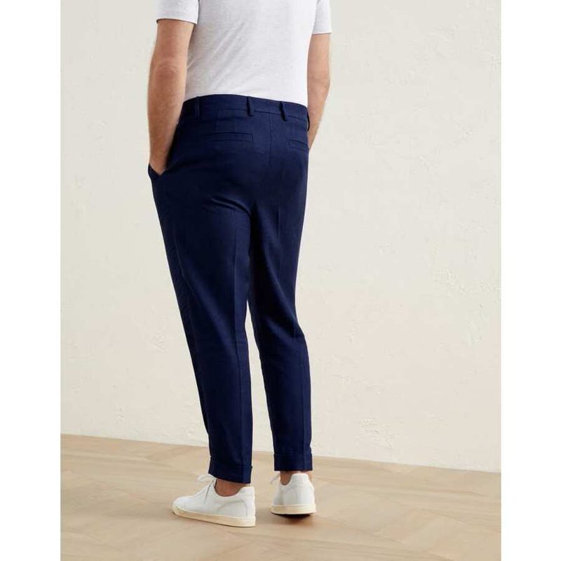 Brunello Cucinelli Mens Dark Blue Linen Wool Trousers_Blue