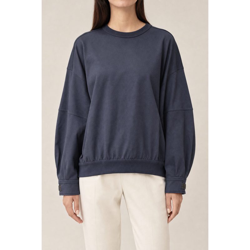 Brunello Cucinelli Womens Dark Blue Cotton Sweatshirt_Blue