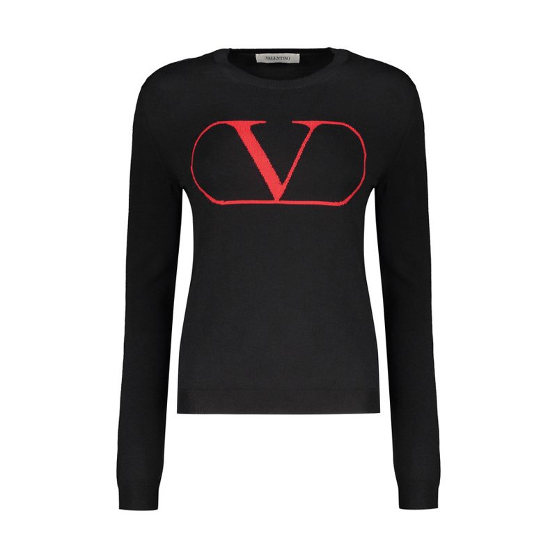 Garavani Womens Black Wool Crewneck Sweater_Black