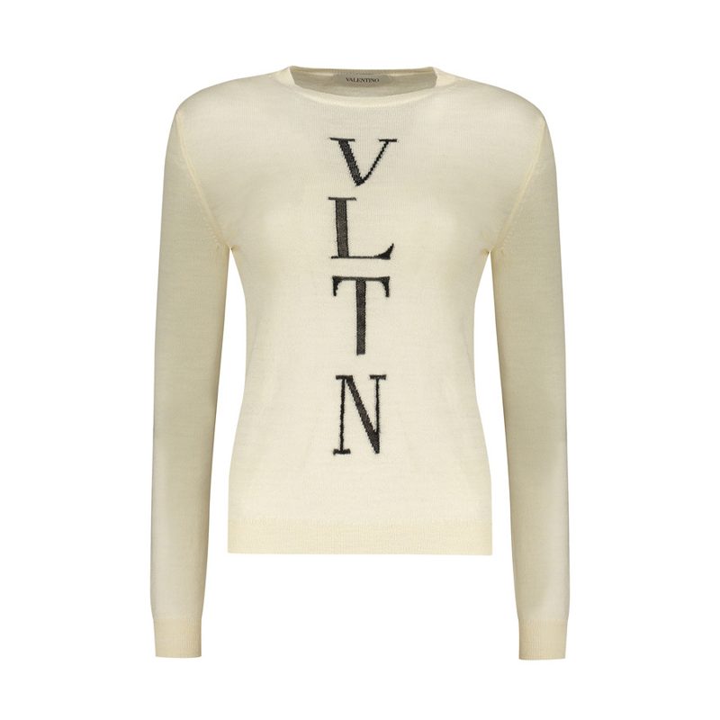 Garavani Womens Ivory Wool Crewneck Sweater_Beige