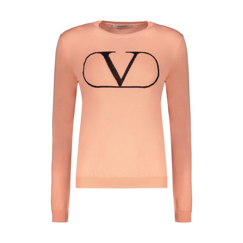 Garavani Womens Coral Wool Crewneck Sweater_Pink