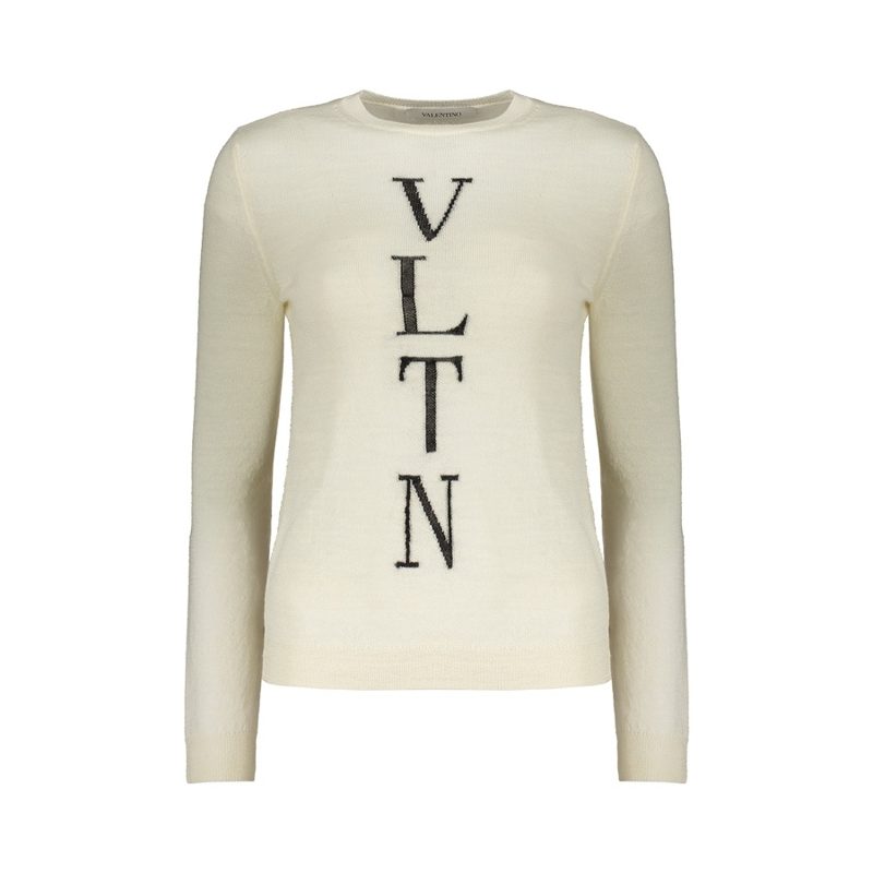 Garavani Womens Cream Wool Crewneck Sweater_Beige