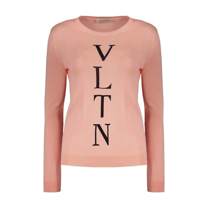 Garavani Womens Pink Cotton Crewneck Sweater_Pink