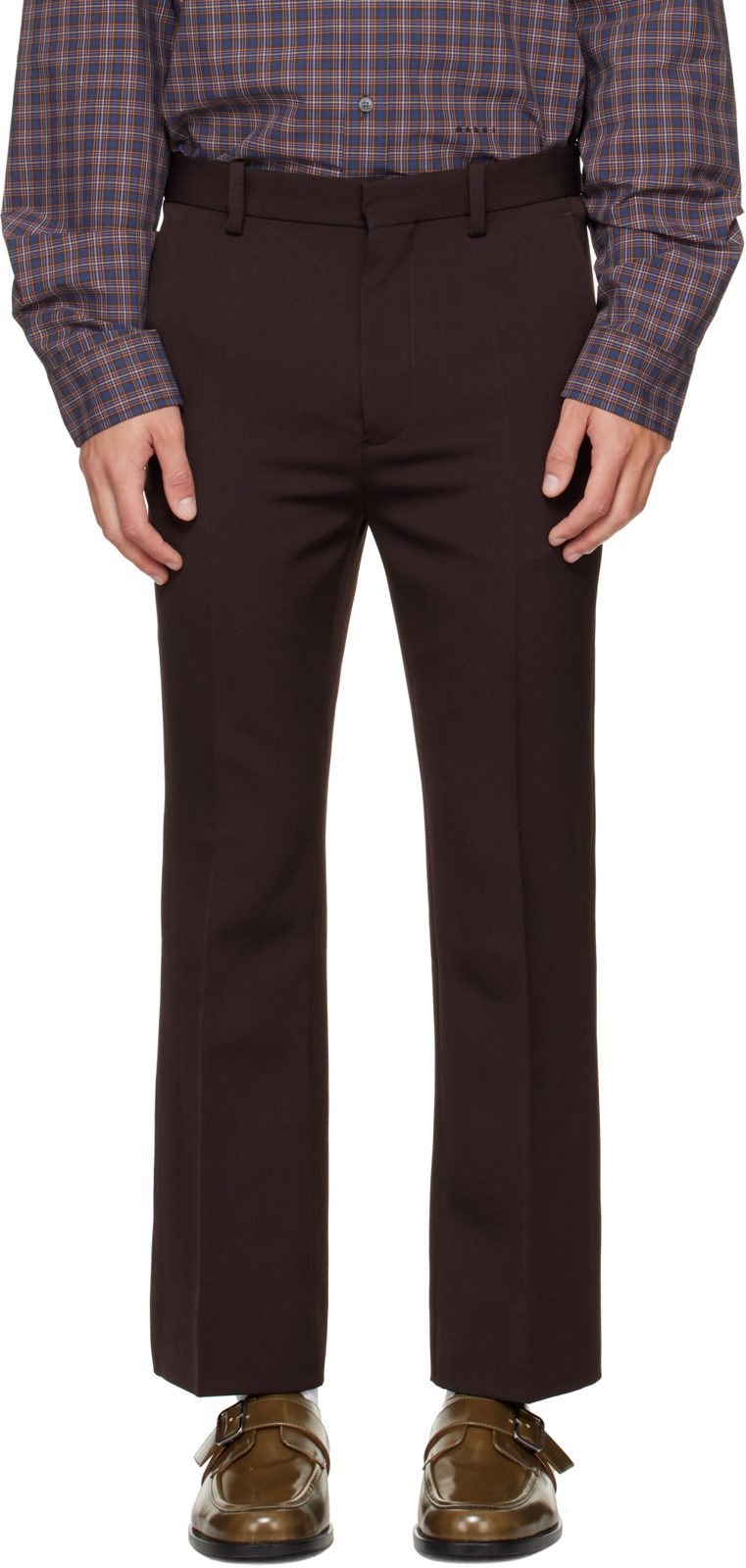 Marni Brown Regimental Wool Trousers 262379M191005