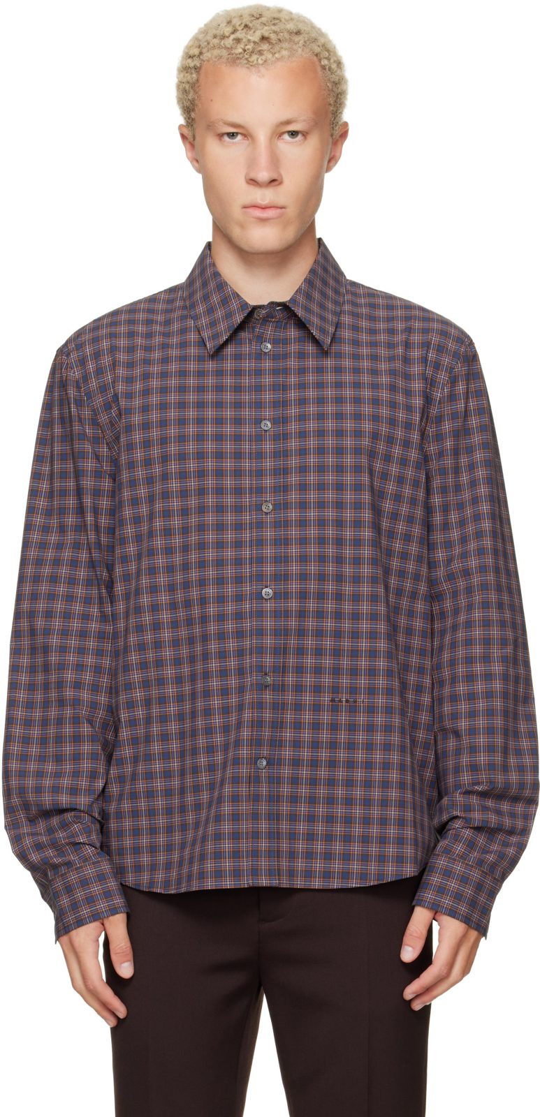 Marni Navy Checked Cotton Shirt 262379M192004