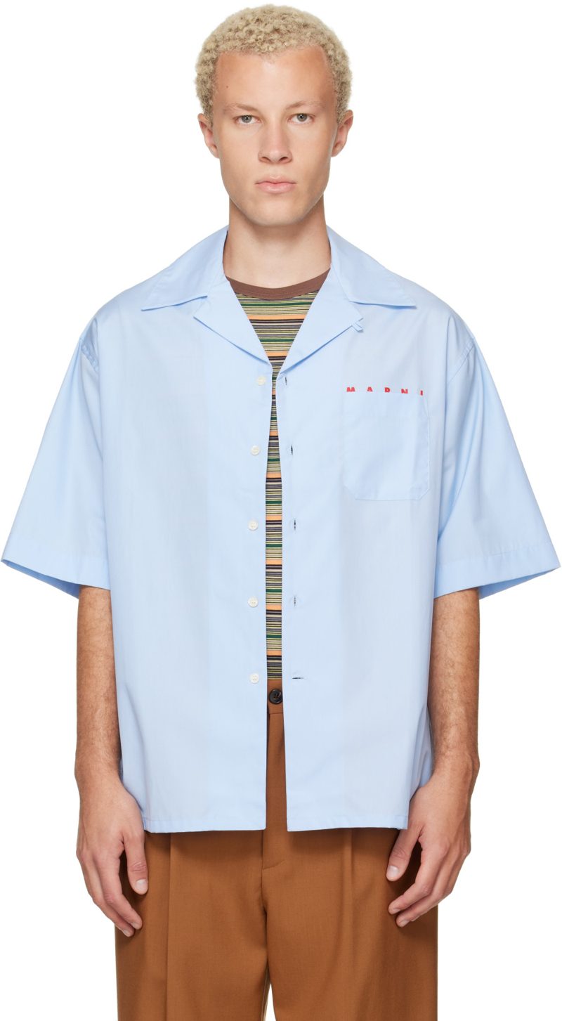 Blue Peeping Marni Logo Poplin Bowling Shirt 262379M192016
