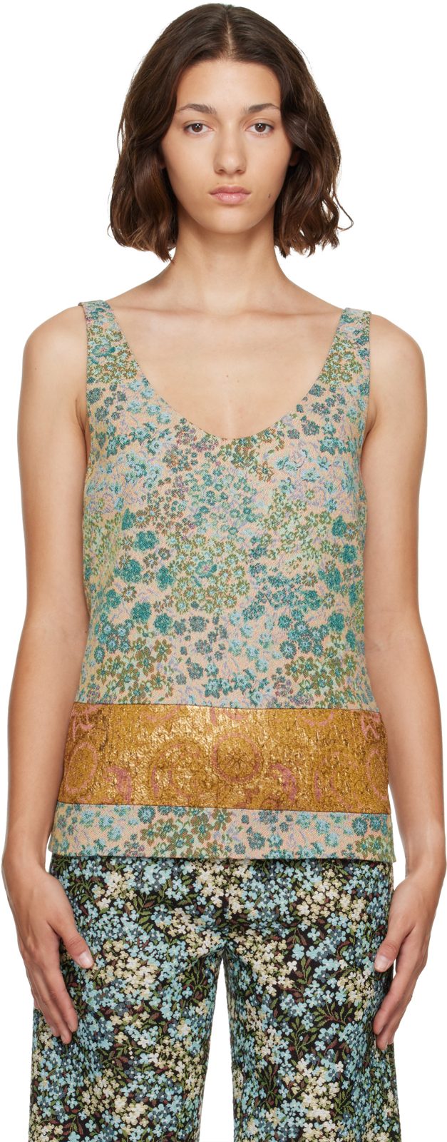 Beige & Blue Floral Top 262358F111007