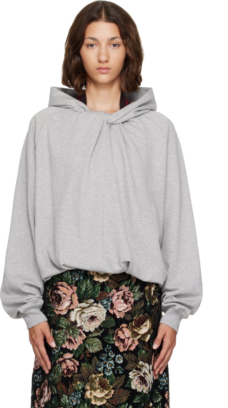 Gray Draped Cotton Hoodie 262358F097003