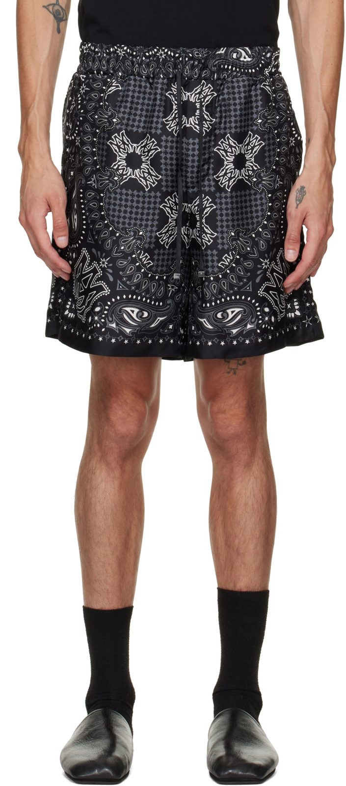 Black MA Check Shorts 262886M193015