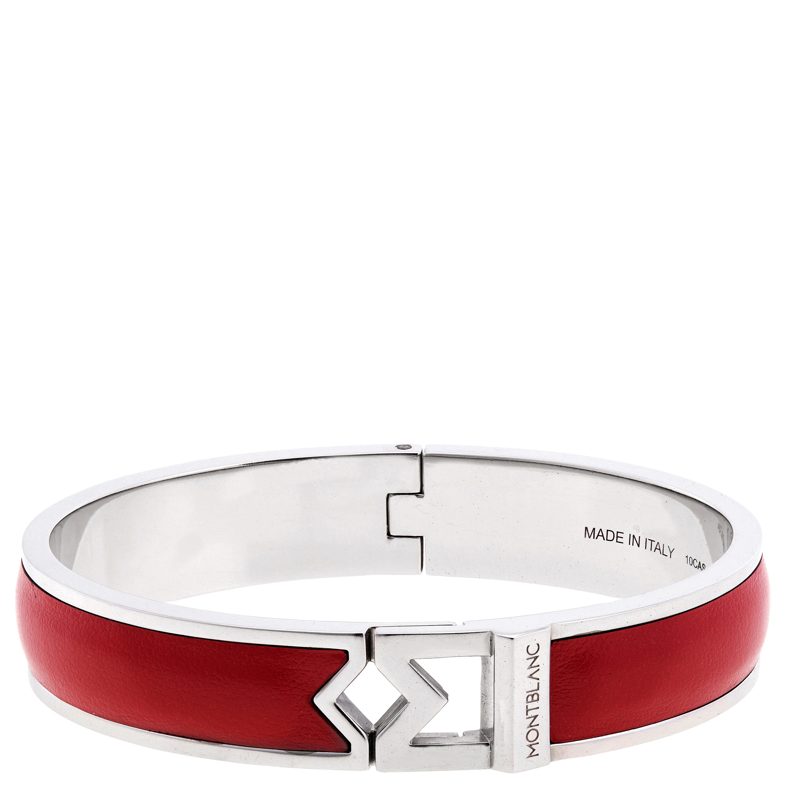 Montblanc M Logo Bracelet In Steel And Red Leather