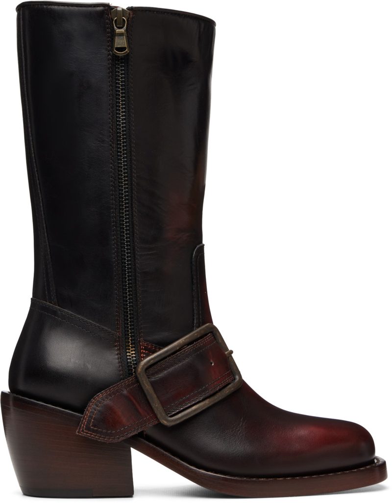 Black & Red Buckled Leather Boots 262358F114001