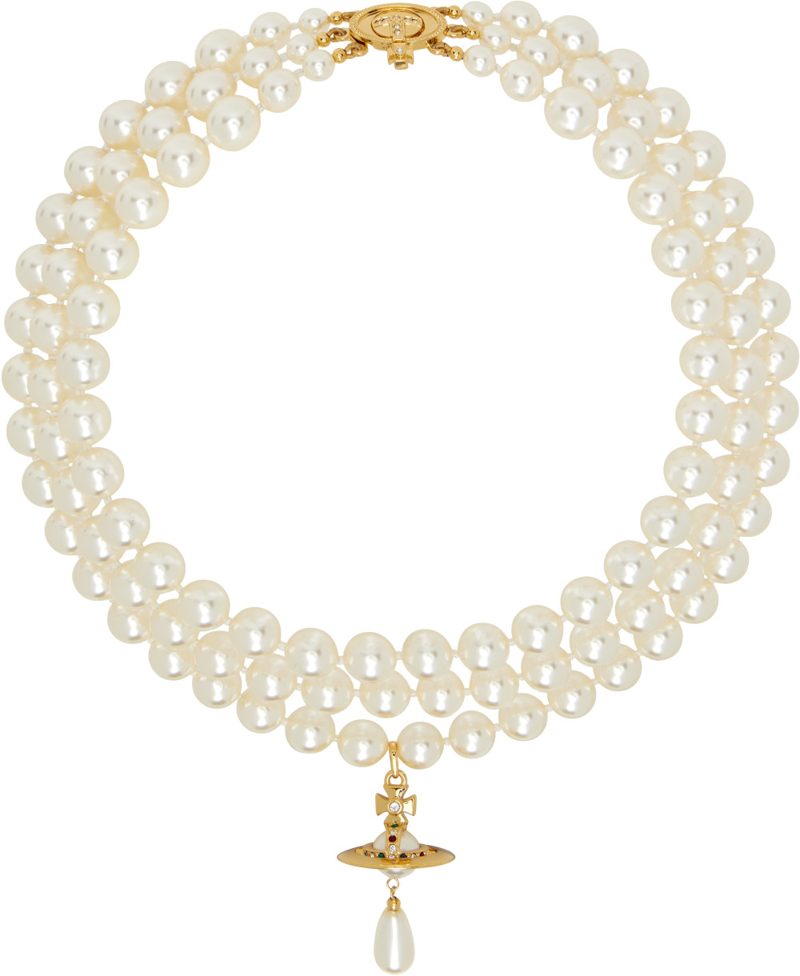 Three Row Faux Pearl Drop Choker 262314F023005