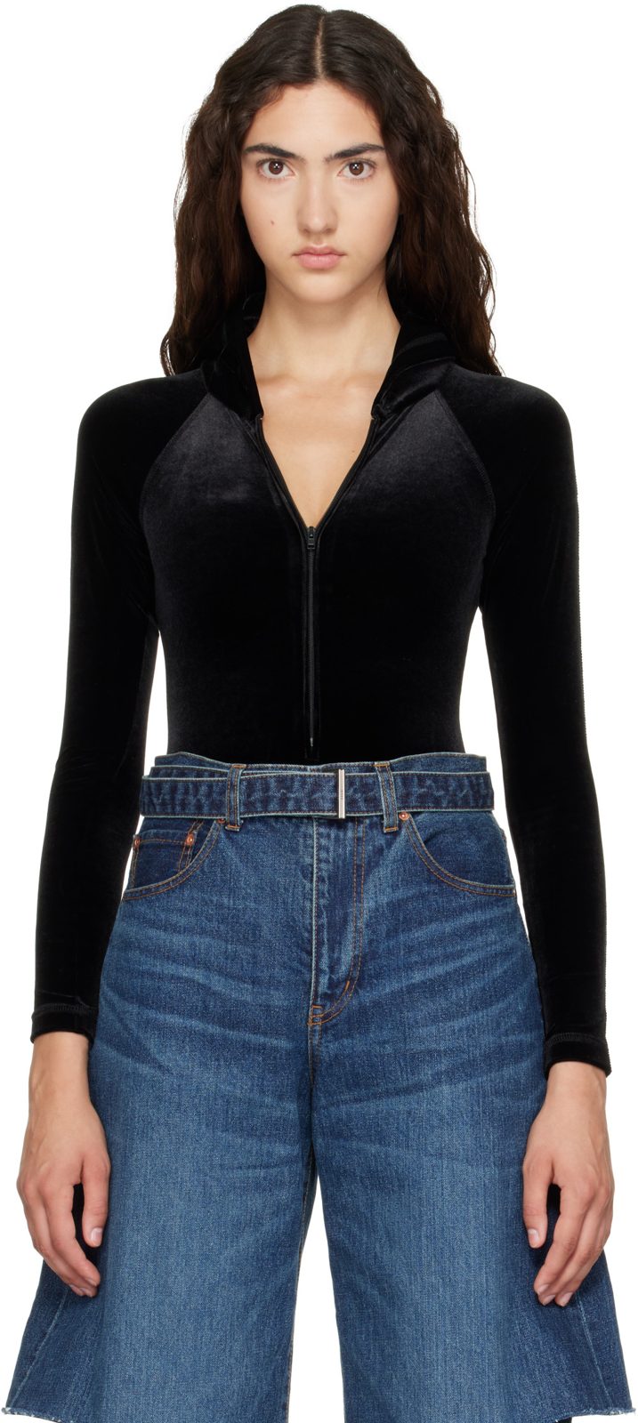 Black Hooded Bodysuit 262669F358000