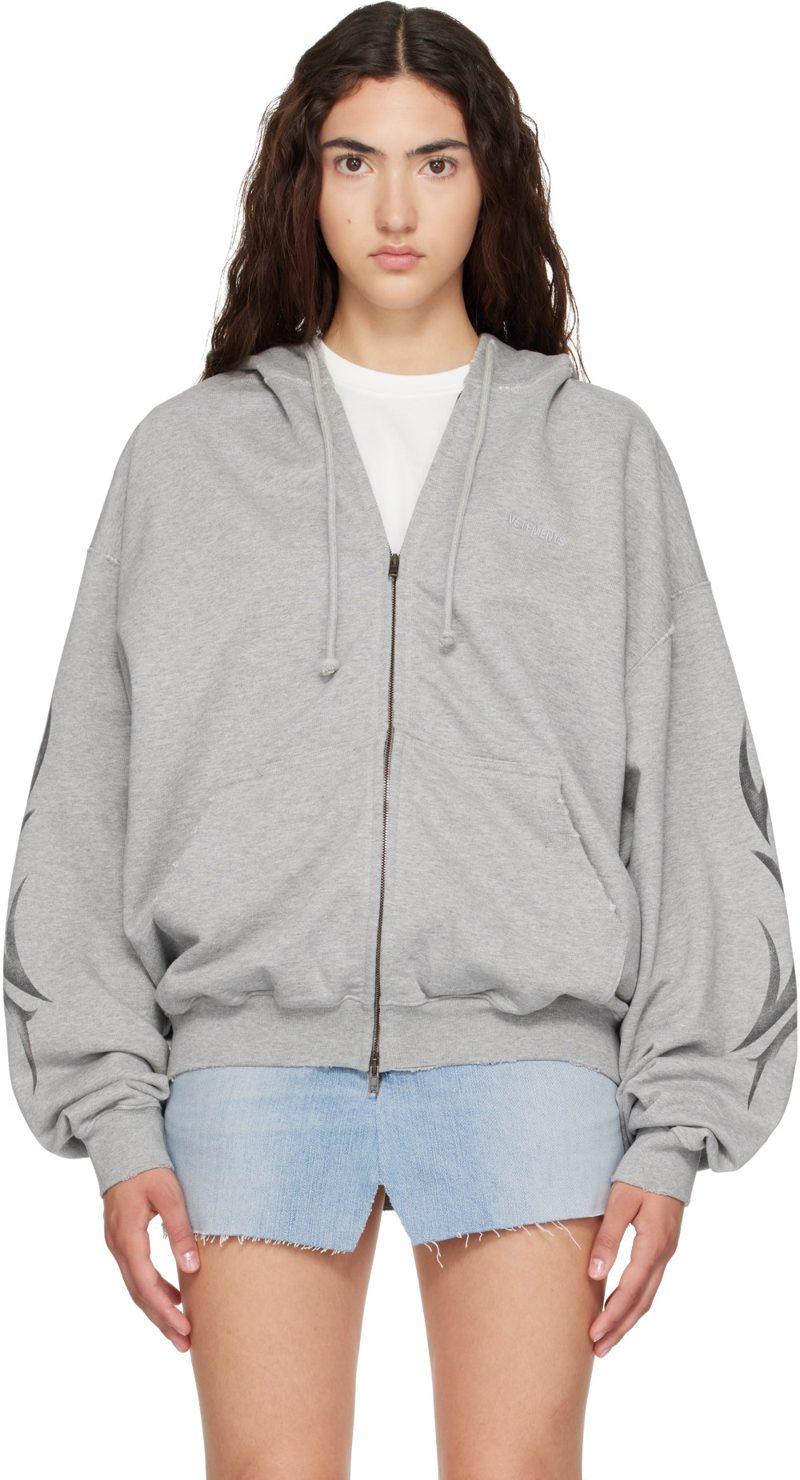 Gray Graffiti Zip Up Hoodie 262669F097006