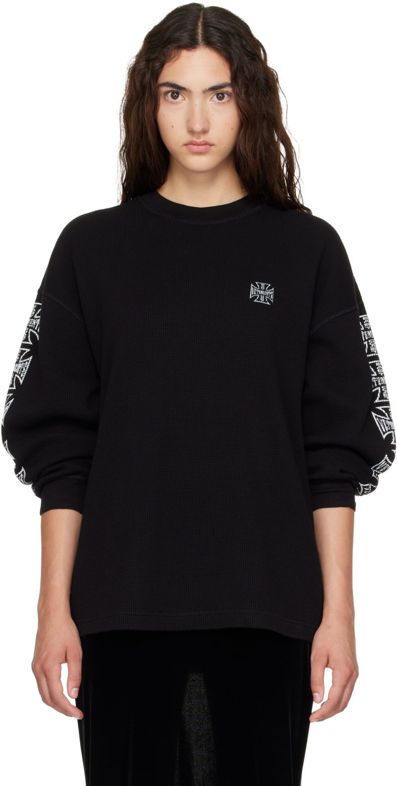 Black Biker Cross Logo Long Sleeve T-shirt 262669F110001