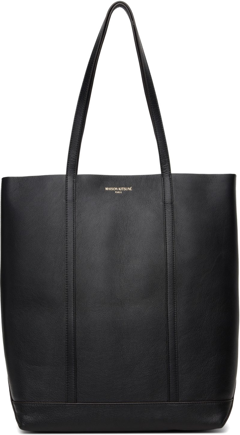 Black Maison Kitsune Paris Leather Tote 262389M172001