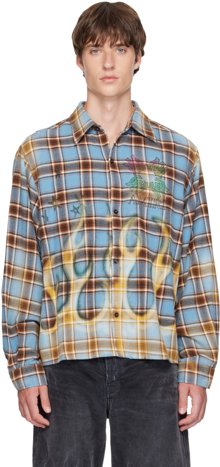 Blue MA Quad Bleached Flannel Shirt 262886M192016