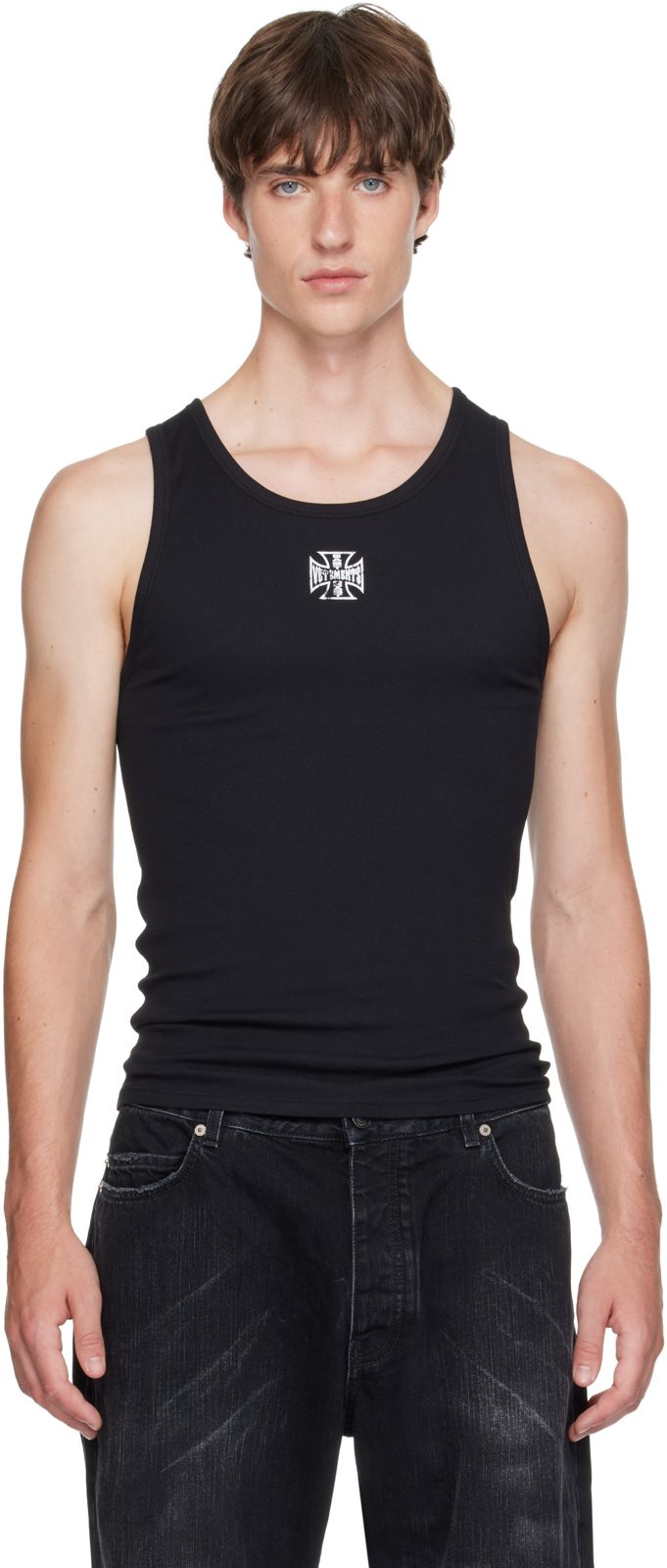 Black Biker Cross Logo Tank Top 262669M214001