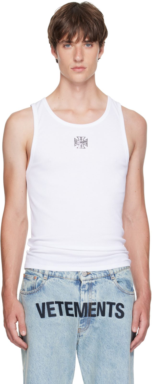 White Biker Cross Logo Tank Top 262669M214002