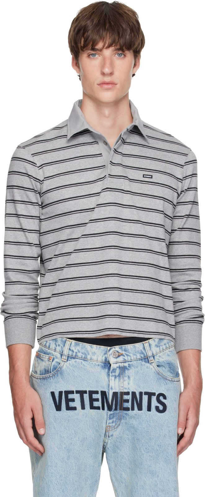 Gray Long Sleeve Polo 262669M212001