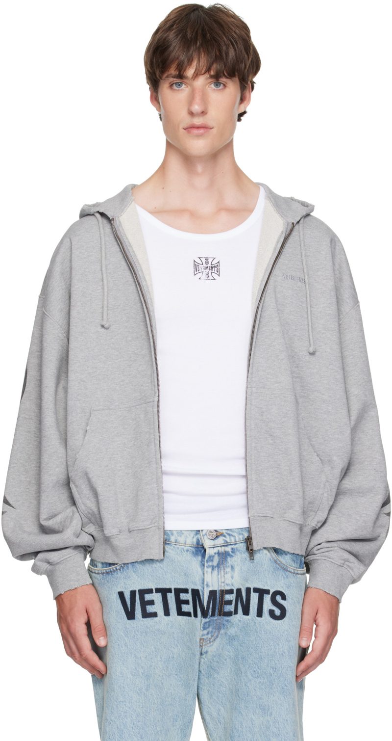 Gray Graffiti Zip Up Hoodie 262669M202029