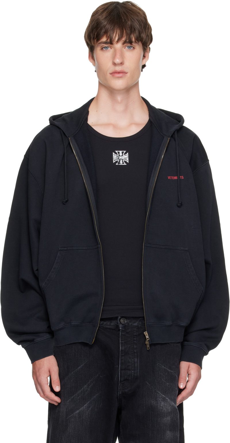 Black Classic Logo Zip Up Hoodie 262669M202036