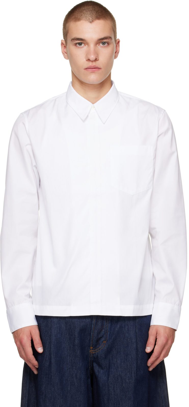 White Cotton Zip Shirt 262358M192028