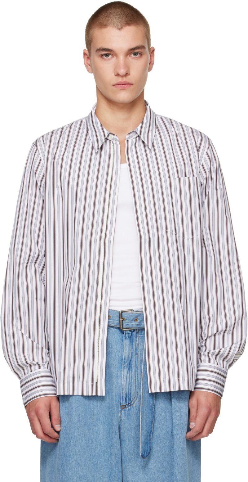 White Cotton Zip Shirt 262358M192030