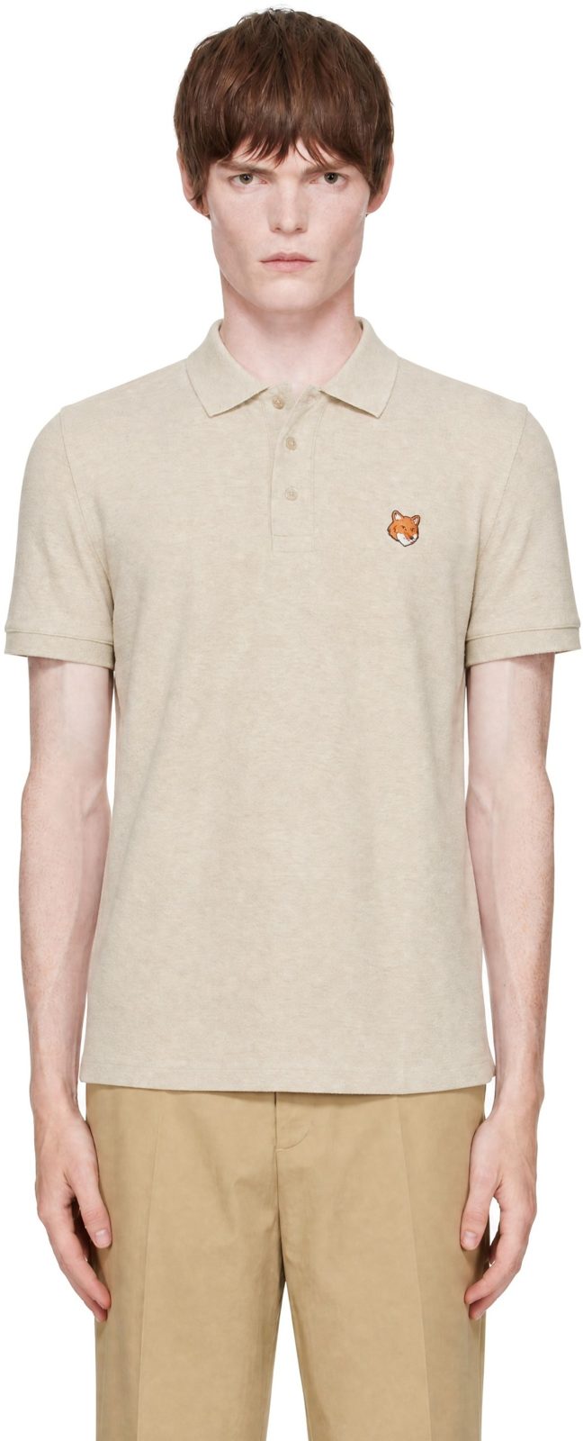 Maison Kitsune Beige Fox Head Regular Polo 262389M212009