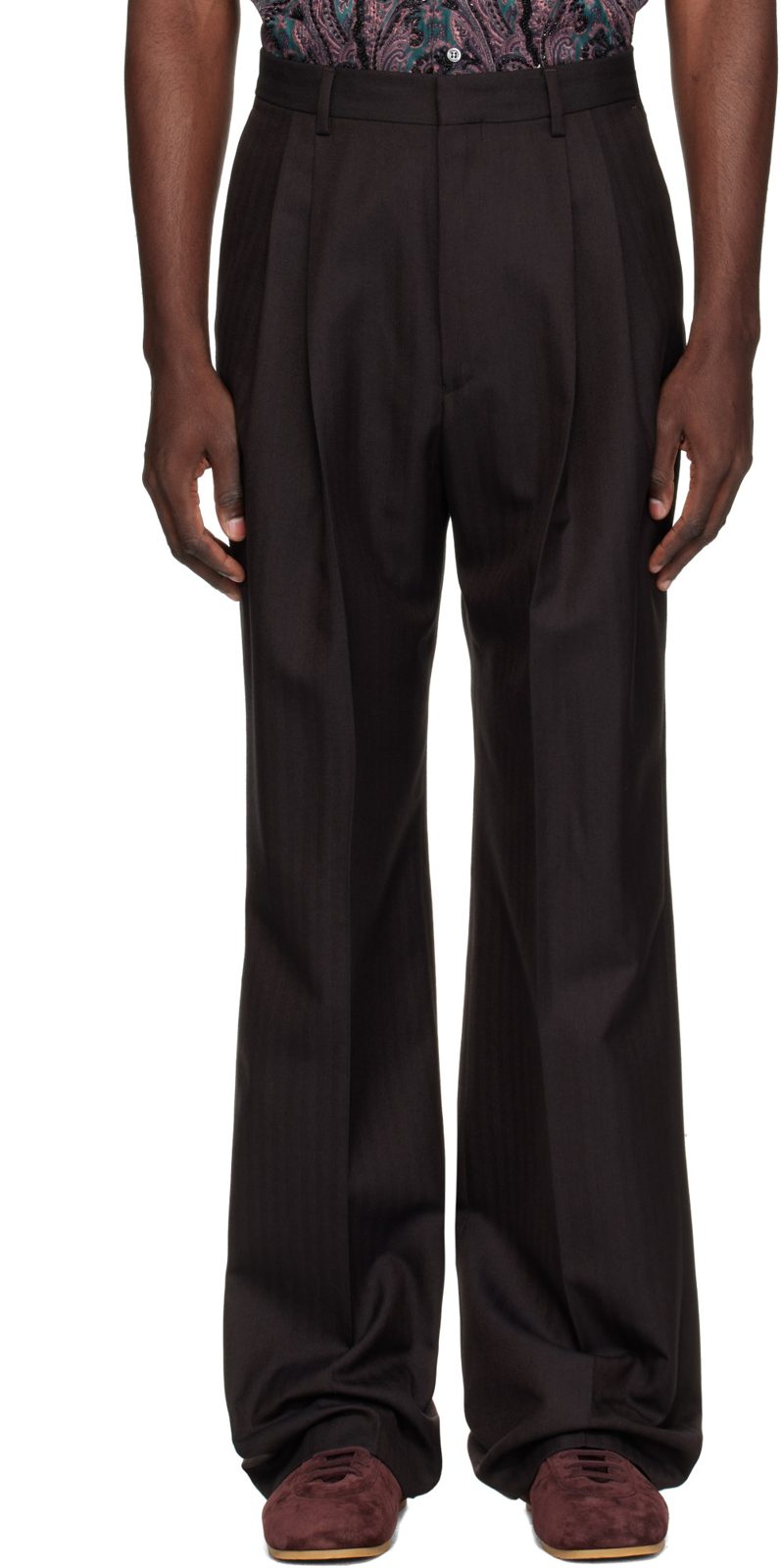 Brown Straight-Leg Wool Trousers 262358M191028