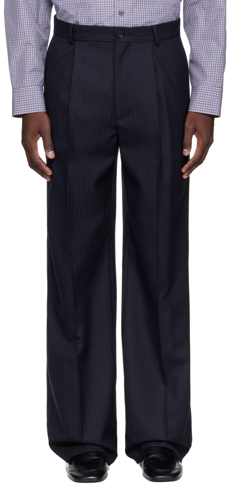 Navy Wool Trousers 262358M191029