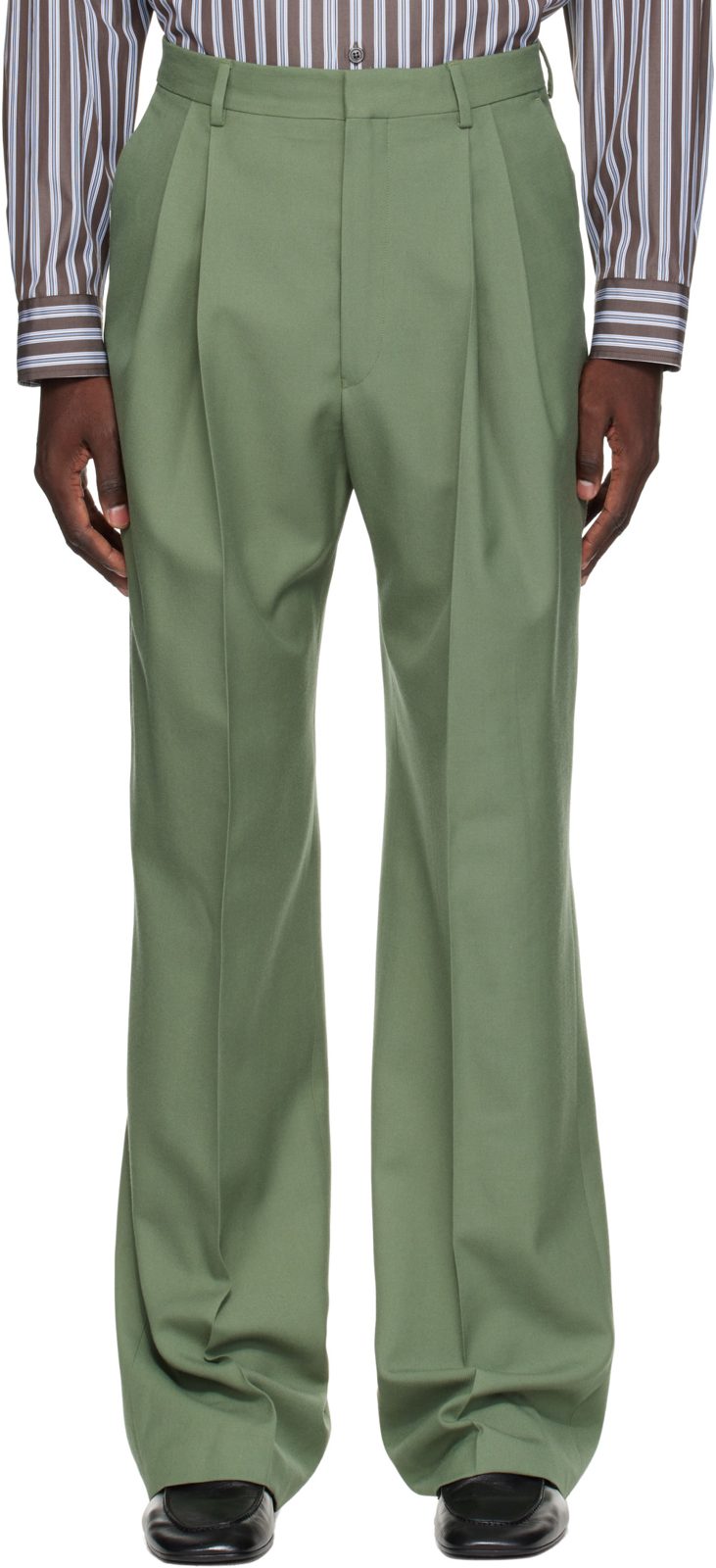 Green Straight-Leg Wool Trousers 262358M191020