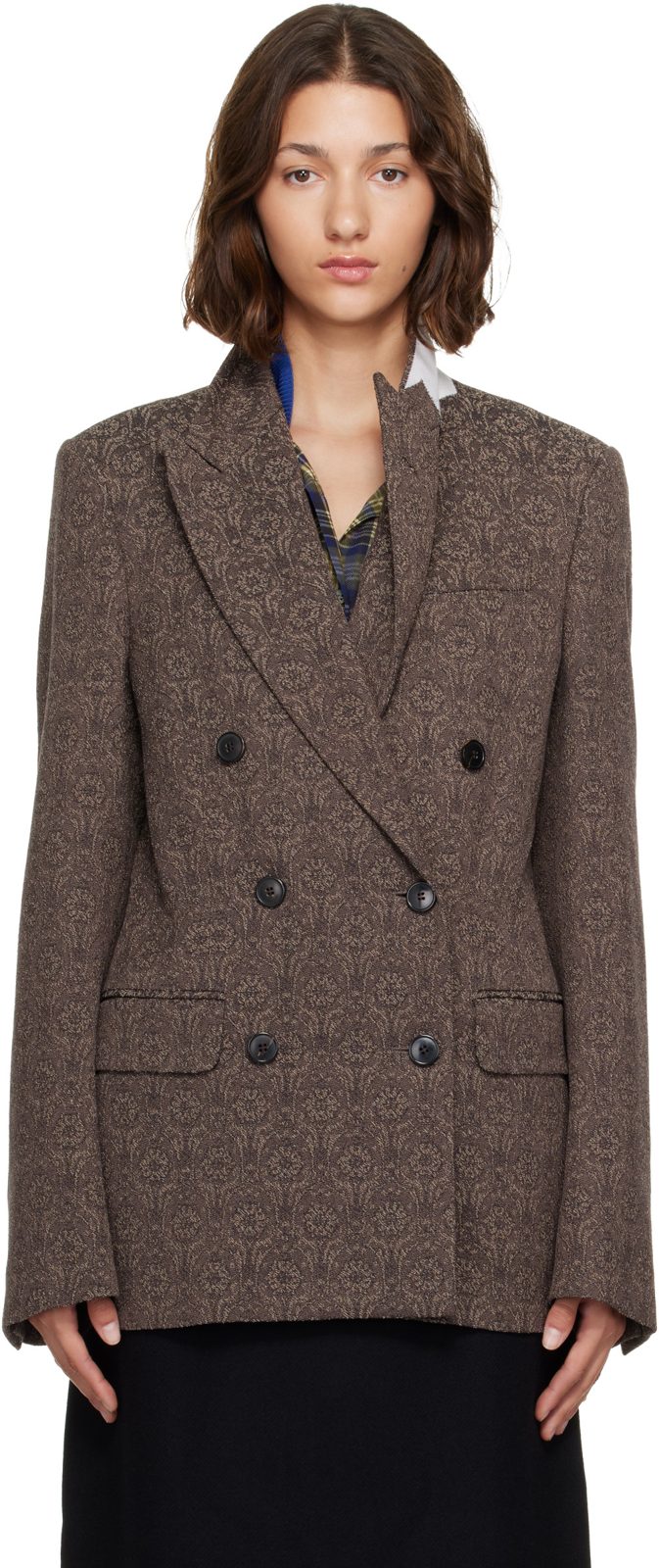Brown Jacquard Blazer 262358F063001