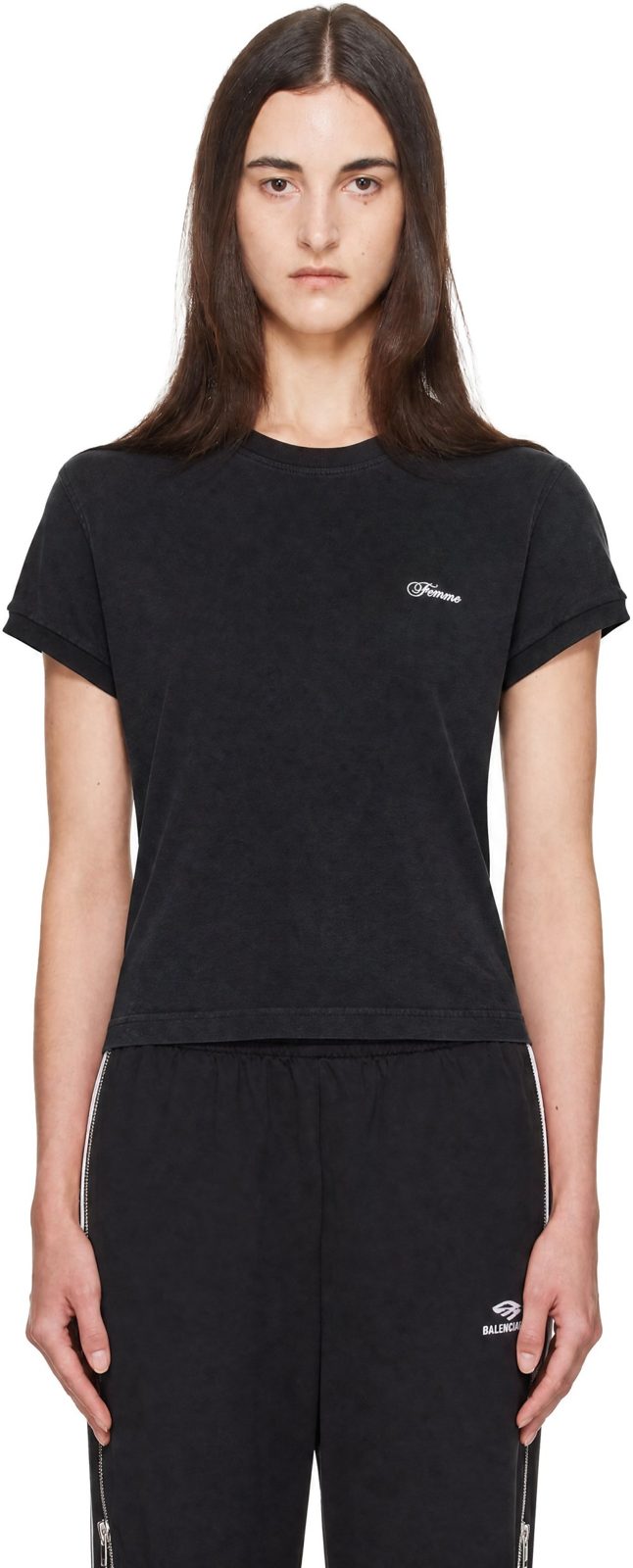 Black Femme Fitted T-shirt 262669F110007