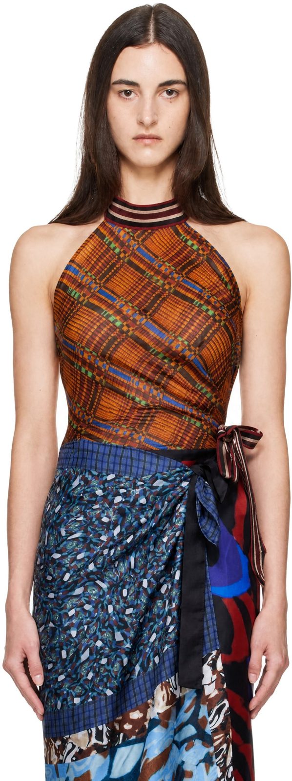 Orange Jacquard Wrap Top 262358F107013