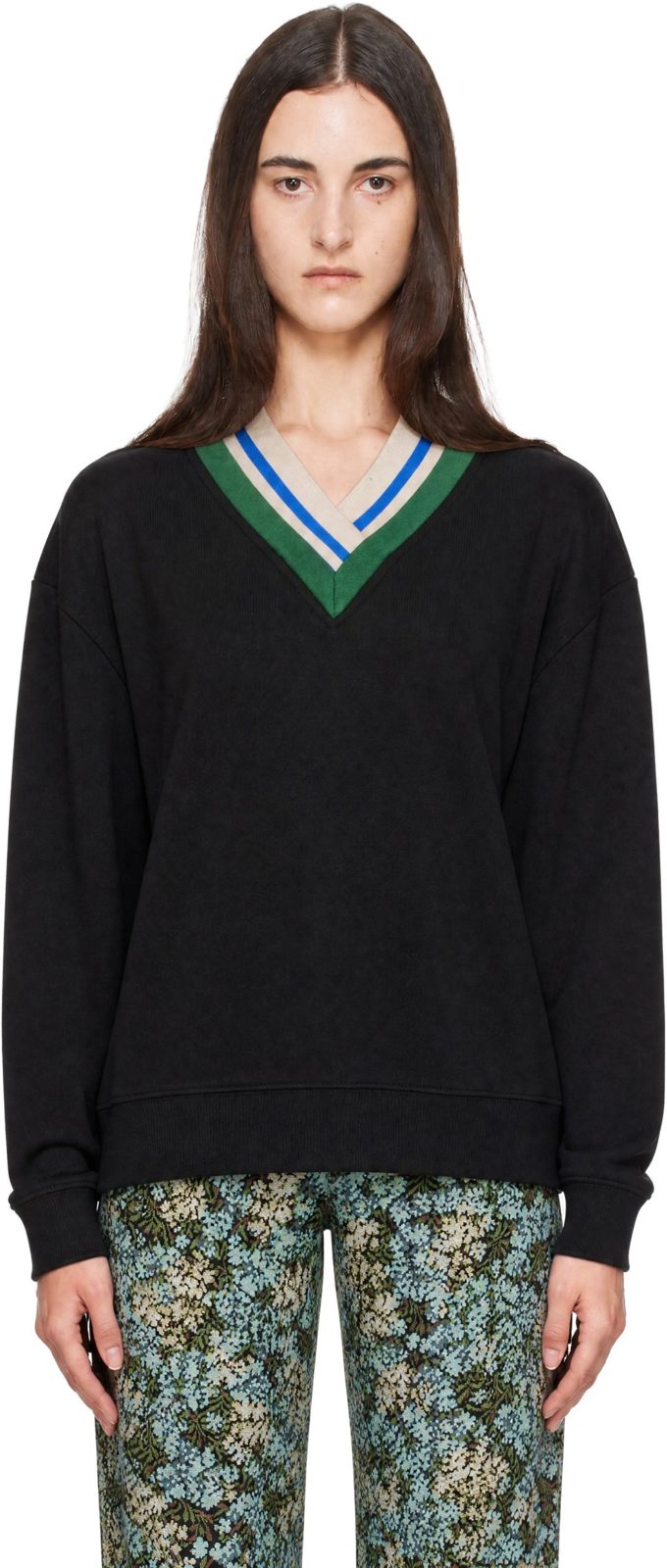 Black Layered V-Neck Sweater 262358F100005