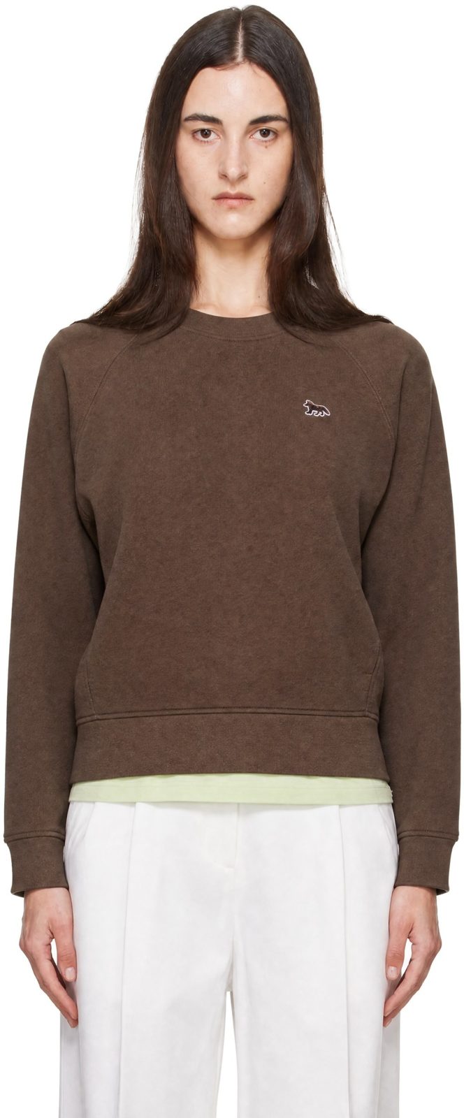 Maison Kitsune Brown Baby Fox Open Pocket Sweatshirt 262389F098010