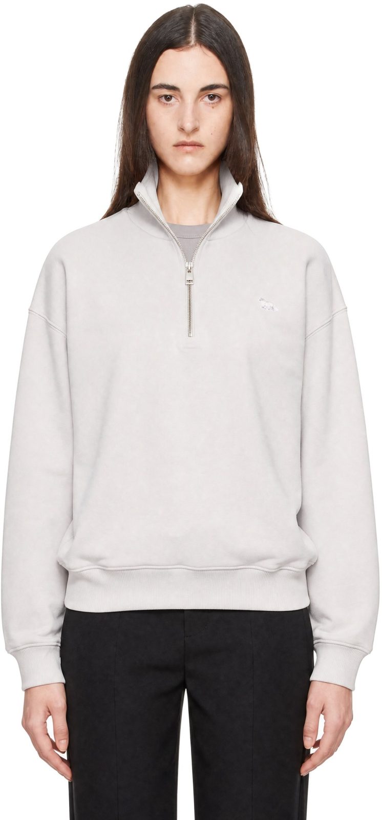 Maison Kitsune Gray Baby Fox Half Zip Sweatshirt 262389F098008