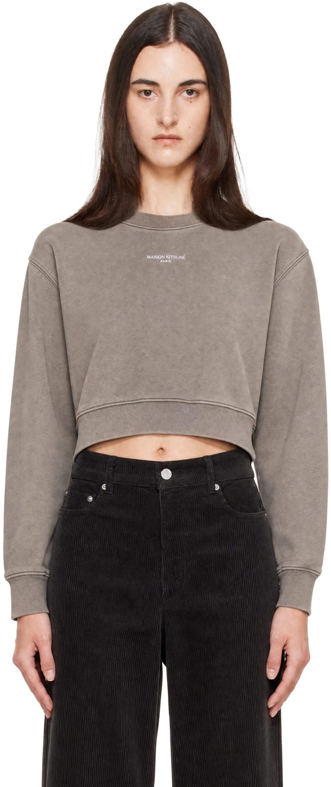 Gray Maison Kitsune Paris Faded Cropped Sweatshirt 262389F098007