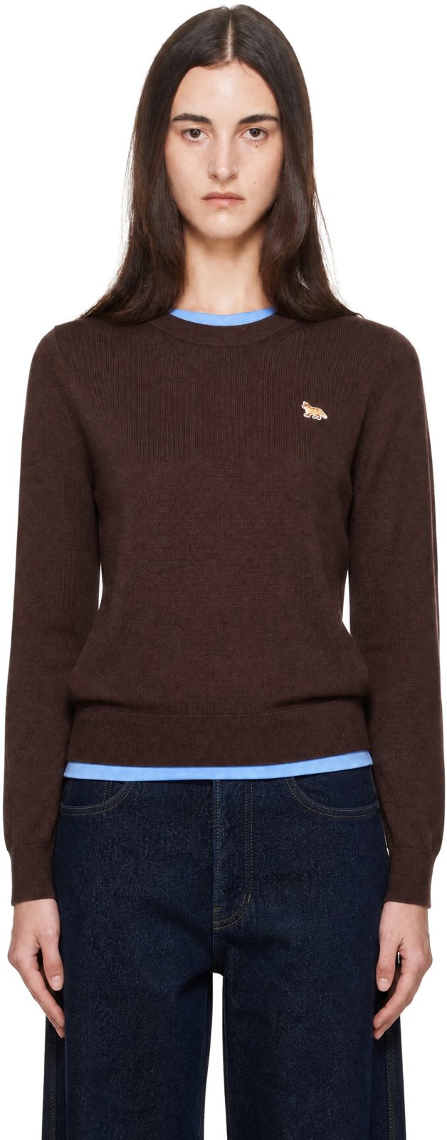 Maison Kitsune Brown Baby Fox Merino Regular Sweater 262389F096003