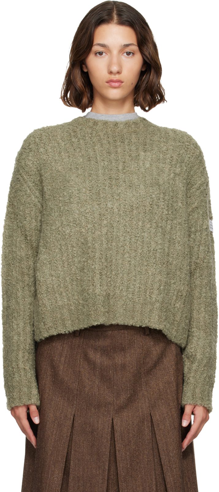 Khaki Boucle Sweater 262188F096008