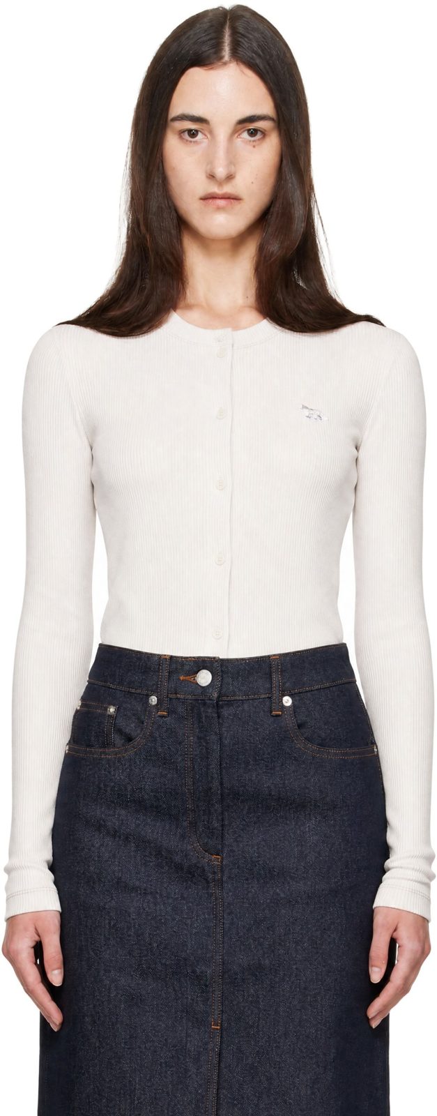 Maison Kitsune [오프화이트] Baby Fox Ribbed Cardigan 262389F095014