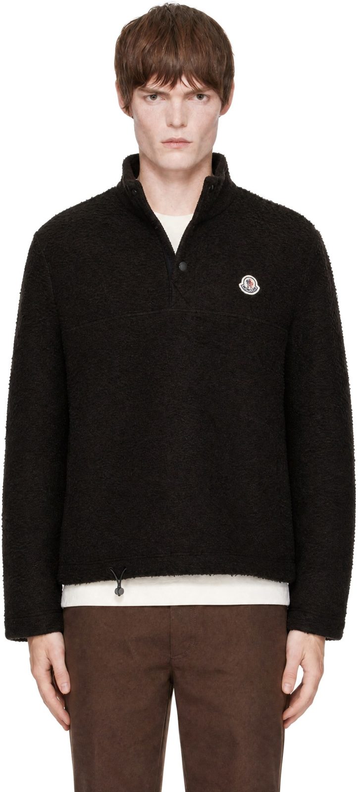 Brown Half-Button Wool Sweater 262111M202009