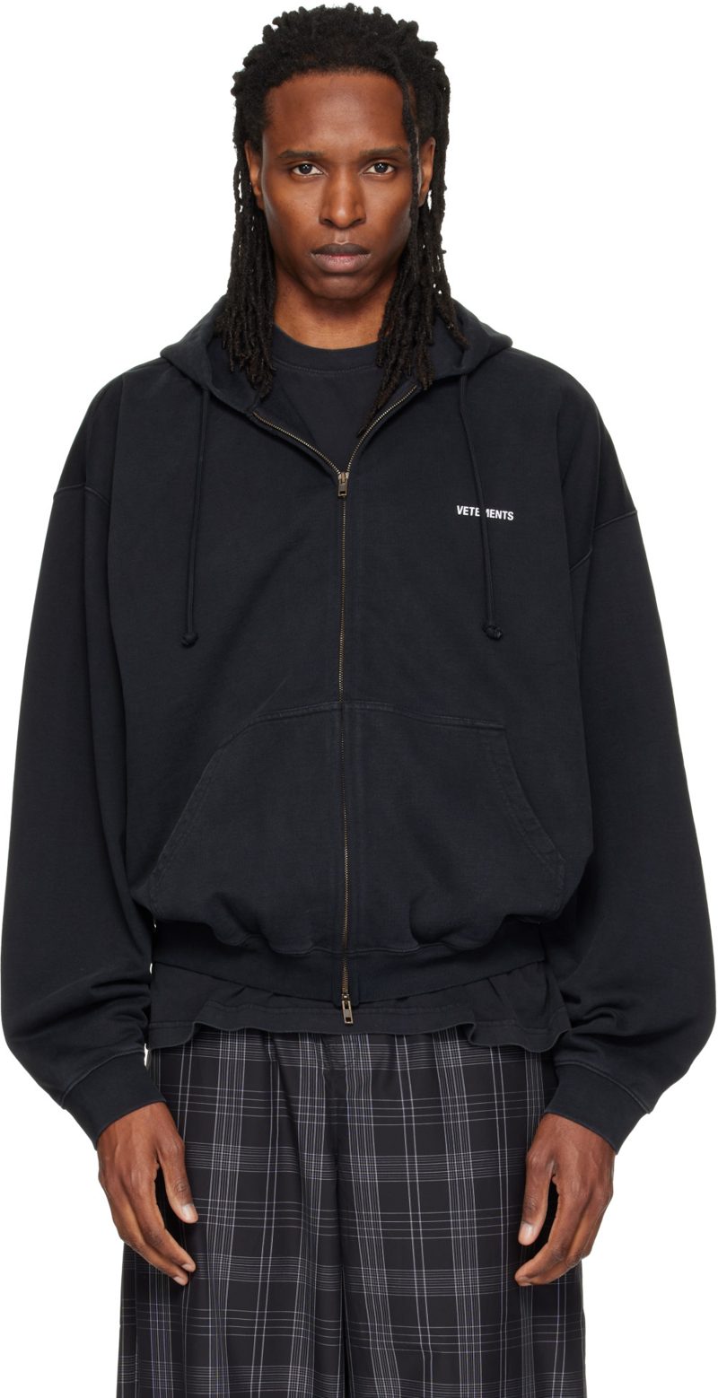 Black Classic Logo Zip Up Hoodie 262669M202034