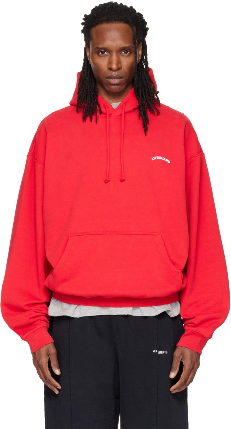 Red Oversized Lifeguard Hoodie 262669M202001